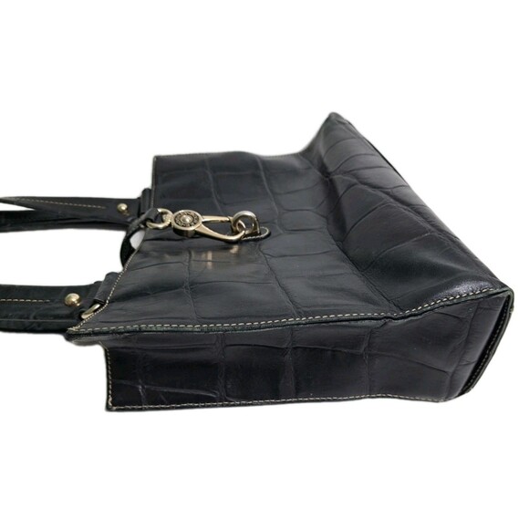 Dooney Bourke Black Crocodile Embossed Leather Logo Lock Hobo Bag Tote Alligator - Picture 6 of 14